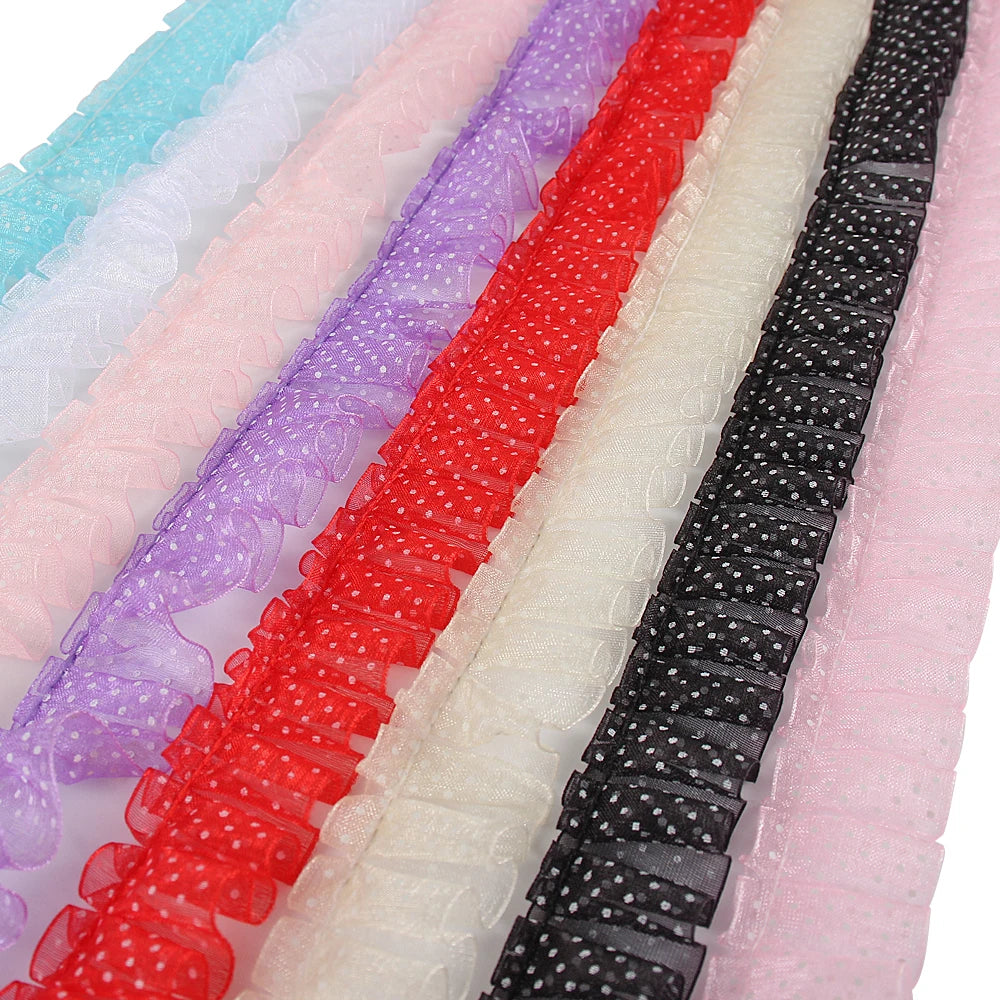 Lucia Crafts 5yards Trim Fold Lace Ribbons Dot Lace For Handmade Dress Garment Sewing Accessories R0406