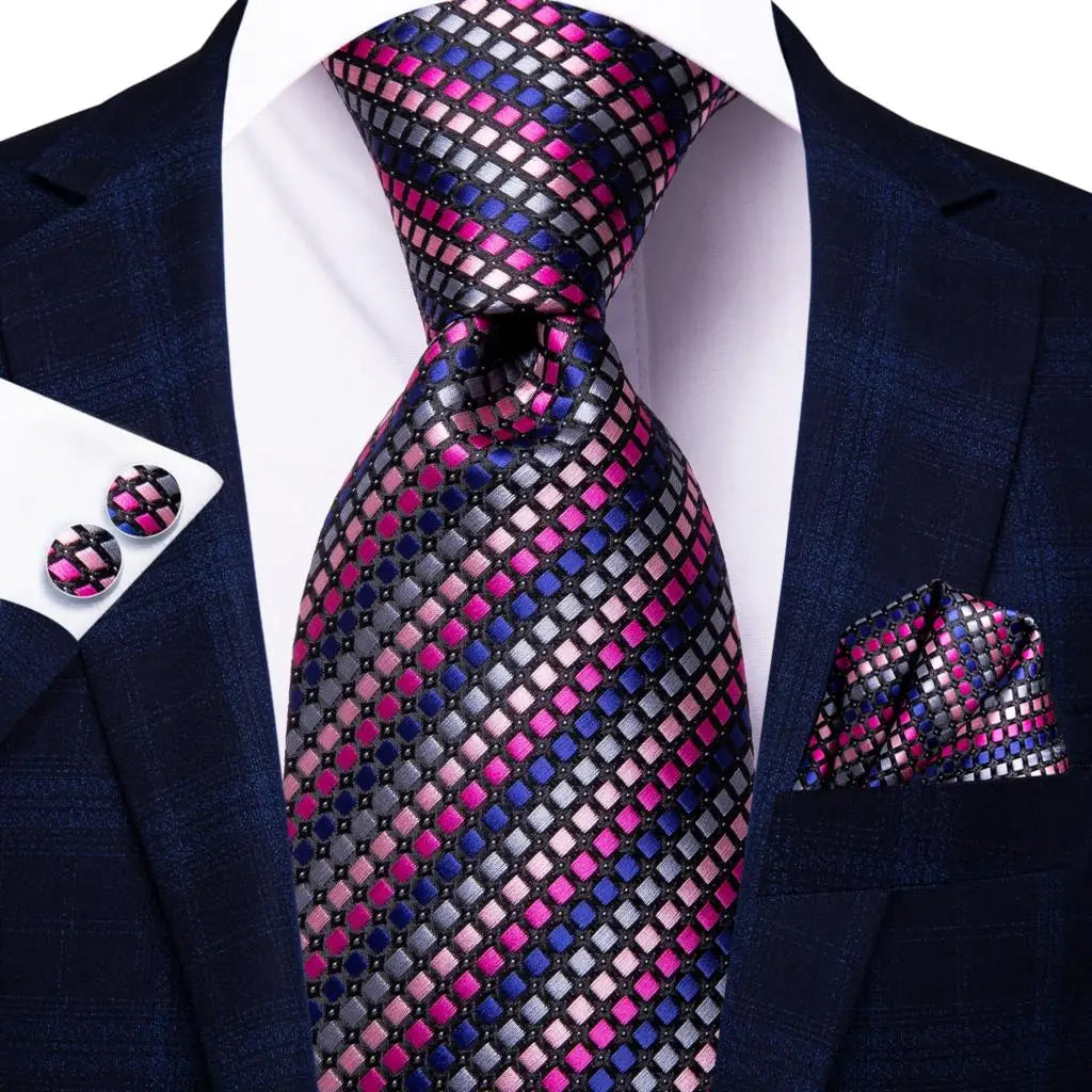 Hi-Tie – Cravate de mariage en soie violette unie à motif cachemire pour homme, ensemble de qualité avec boutons de manchette et mouchoir, cadeau tendance, livraison directe