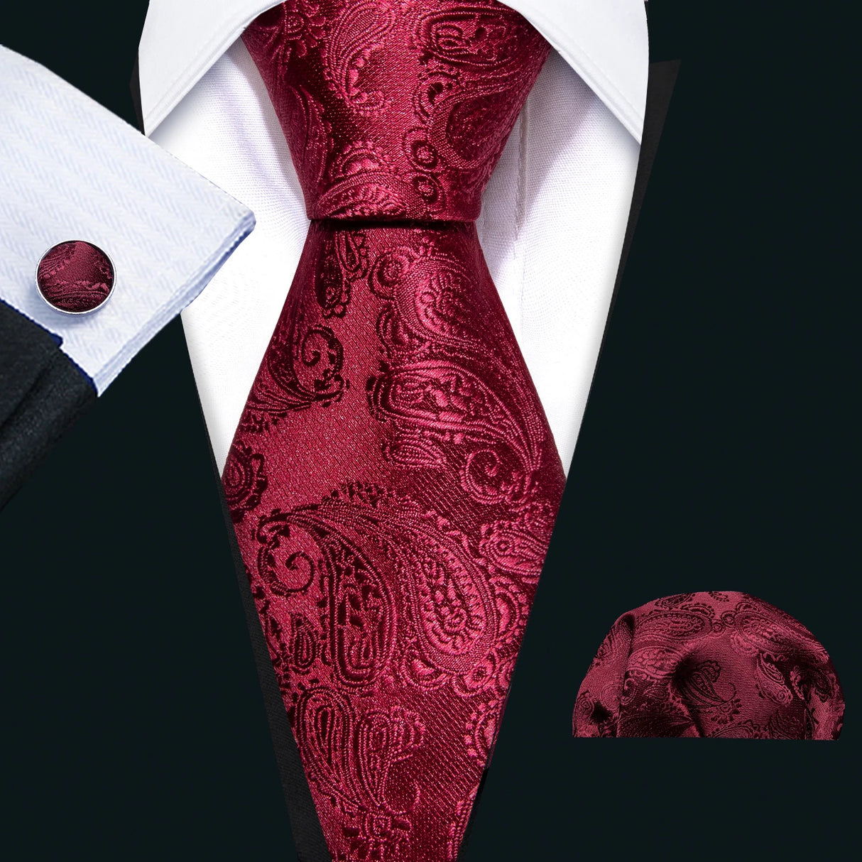 Cravate de mariage en soie rouge, tissée en jacquard, rayée, pour homme, ensemble cravate, mouchoir, boutons de manchette, Barry.Wang, créateur de mode FA-5028