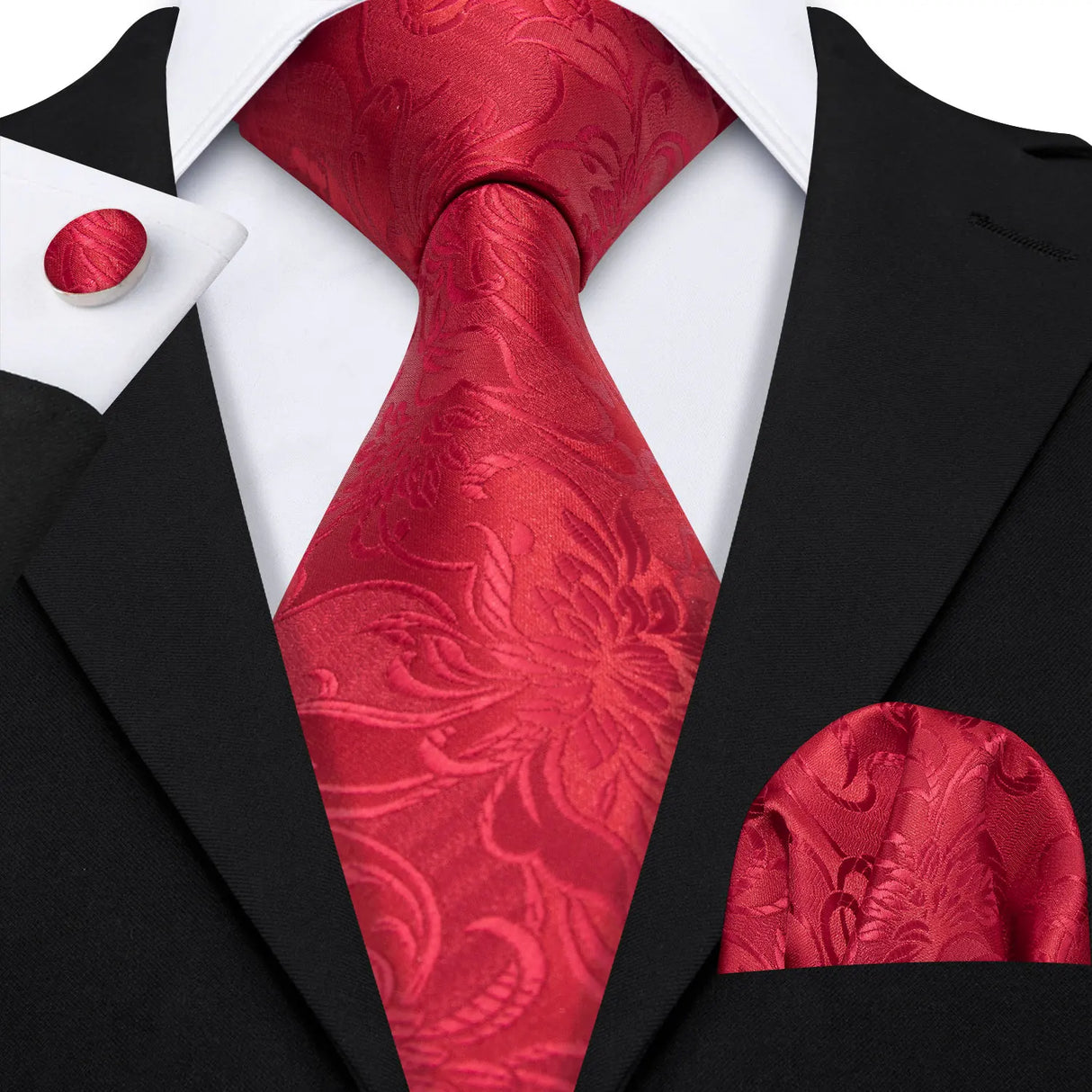 Cravate de mariage en soie rouge, tissée en jacquard, rayée, pour homme, ensemble cravate, mouchoir, boutons de manchette, Barry.Wang, créateur de mode FA-5028