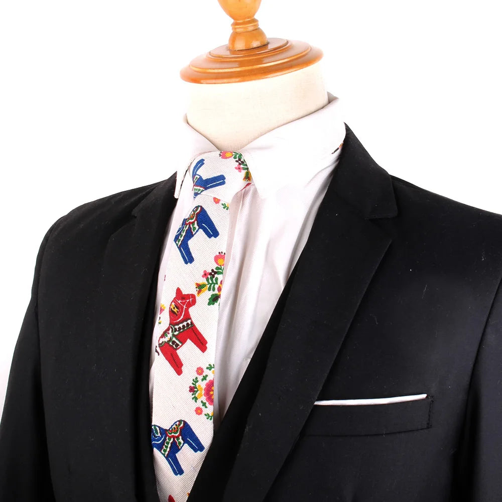 Nouvelles cravates imprimées de créateur, cravates étroites décontractées pour hommes, cravates en coton floral de fête hip-hop, cravate fine
