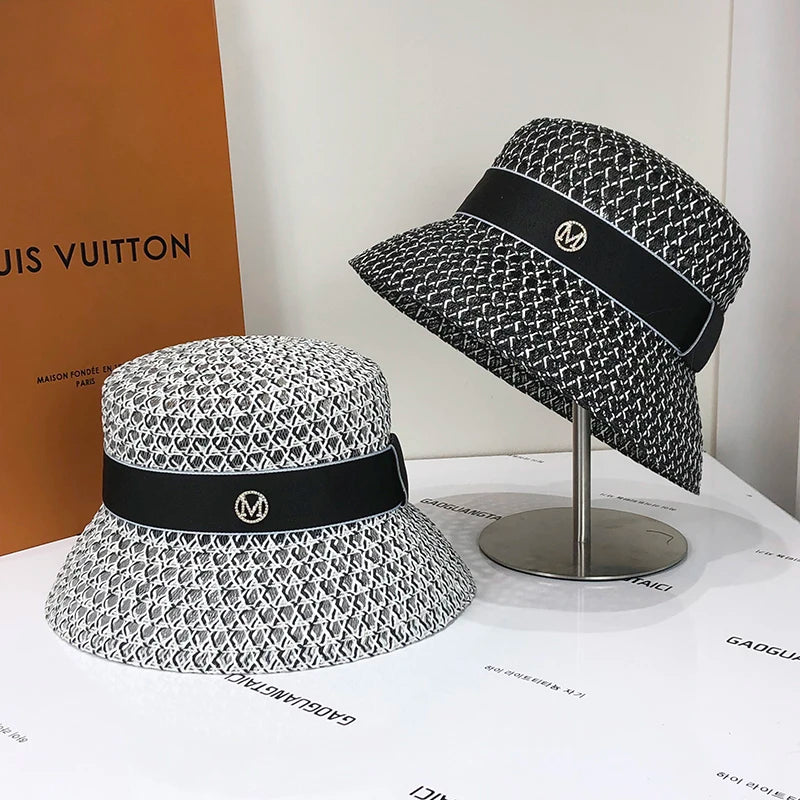 Women's Cap Hollowed Out Breathable Sunscreen Sun Visor Spring and Summer Braided Top Hat Temperament British Fisherman's Hats