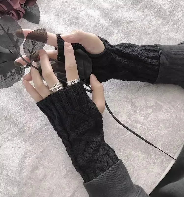 Gants longs sans doigts pour femmes, mitaines d'hiver épaisses, tricotées torsadées, manches chaudes, fines, décontractées, douces, unisexes