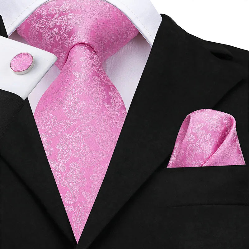 Hi-Tie 100% soie classique pour homme, cravate de mariage corail rose rouge pêche, pochette carrée, boutons de manchette, ensemble de cravates roses pour hommes, cravates cachemire unies