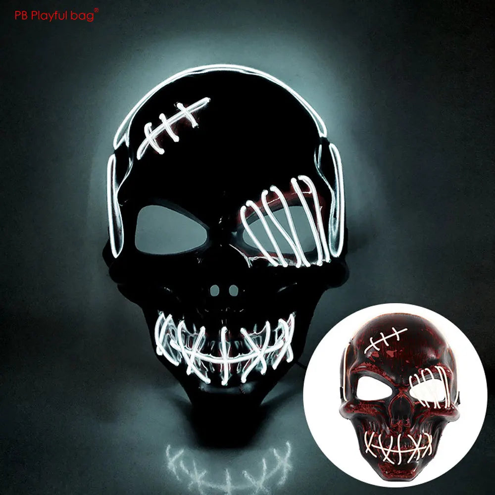 Masque lumineux LED en forme de crâne de pirate borgne, accessoire de fête d'Halloween, de cosplay, jouet de farce, lumière froide, fantôme d'horreur AC188