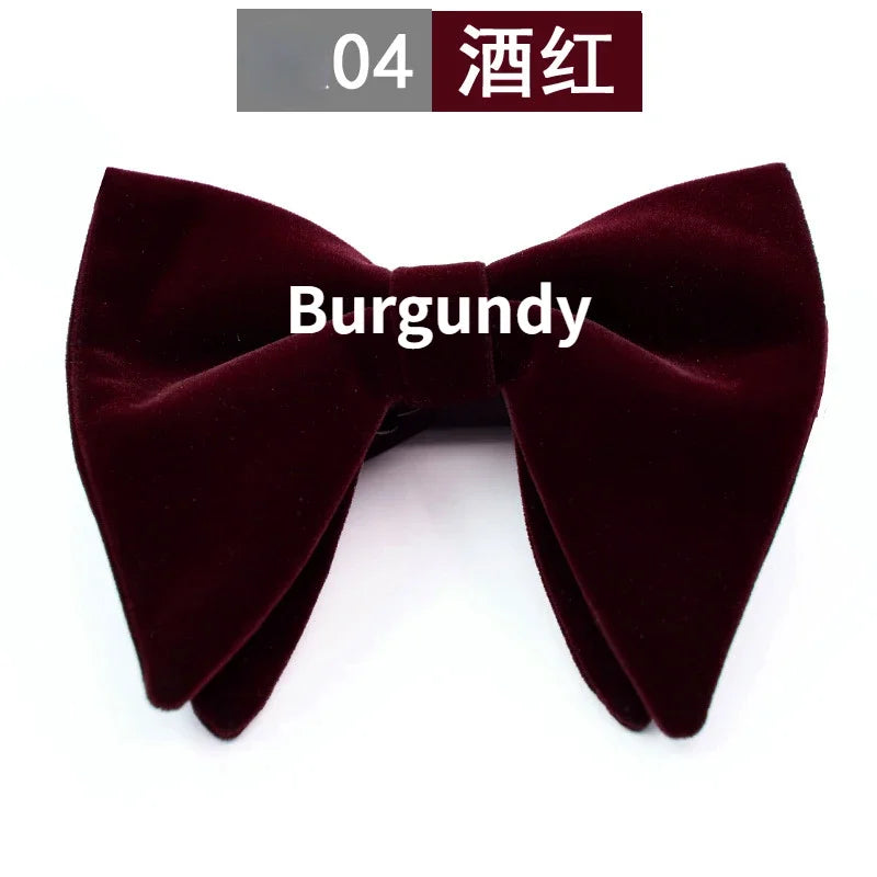 Men's Business Bow Tie Velvet Royal Blue Burgundy Double Deck Big Bowtie Fashion New Mens Wedding Horns Bowties Gifts for Men