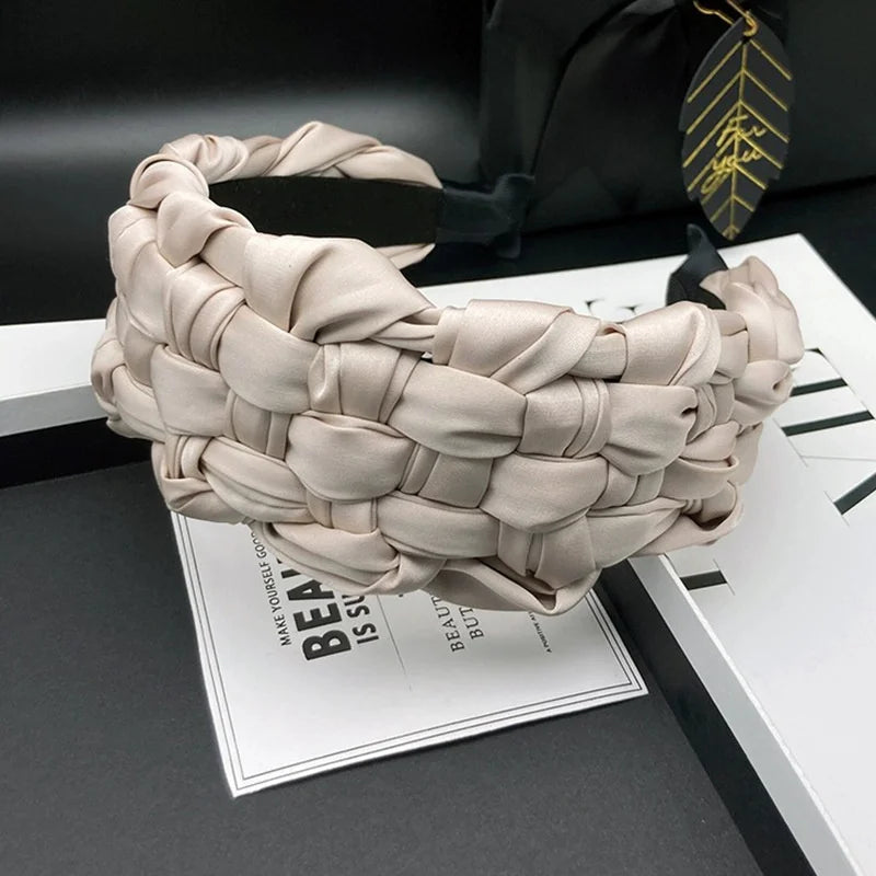 4.5-5CM Stunning Wide Women Headpiece Satin Cloth Braided Headbands for Woman Ladies Daily Shopping Party Head Hoop Accessories