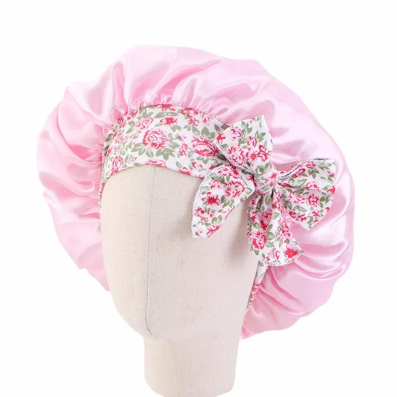 Bonnet de nuit pour enfants et filles, imprimé floral, bonnet de nuit en satin, turban, bonnet de nuit pour enfants, bonnet de soins capillaires, bonnet de nuit