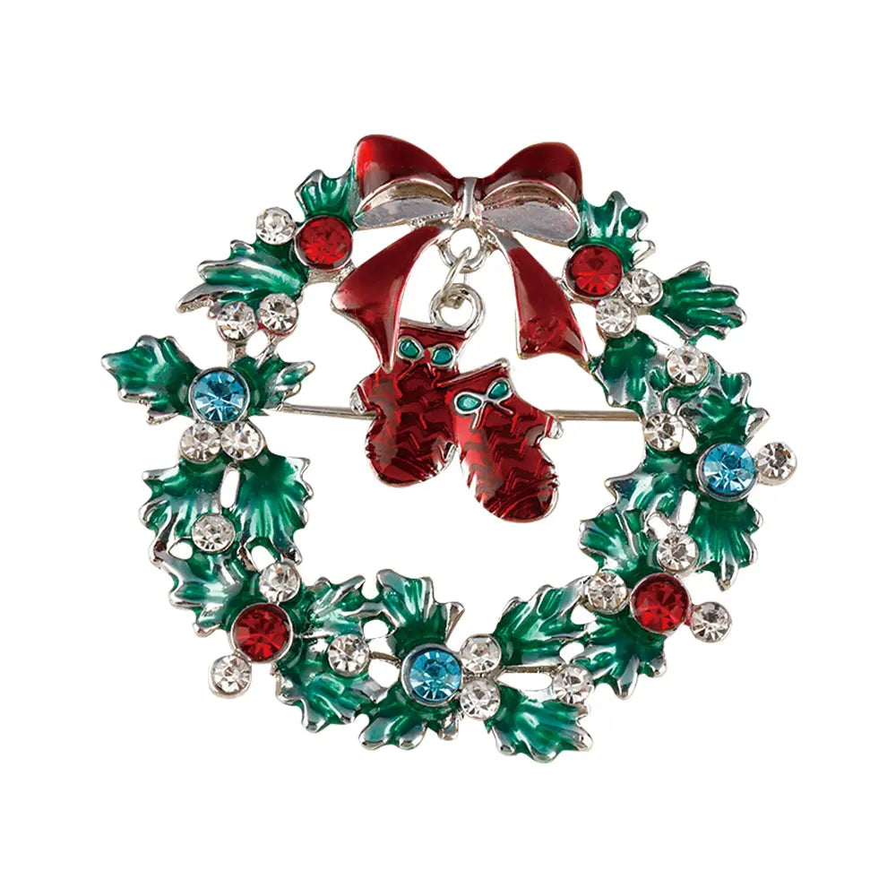 Christmas Wreath Collection Enamel Crystal Brooches With Candy Canes Bells Santa Claus Reindeer Snowman Snowflake Tree Drop