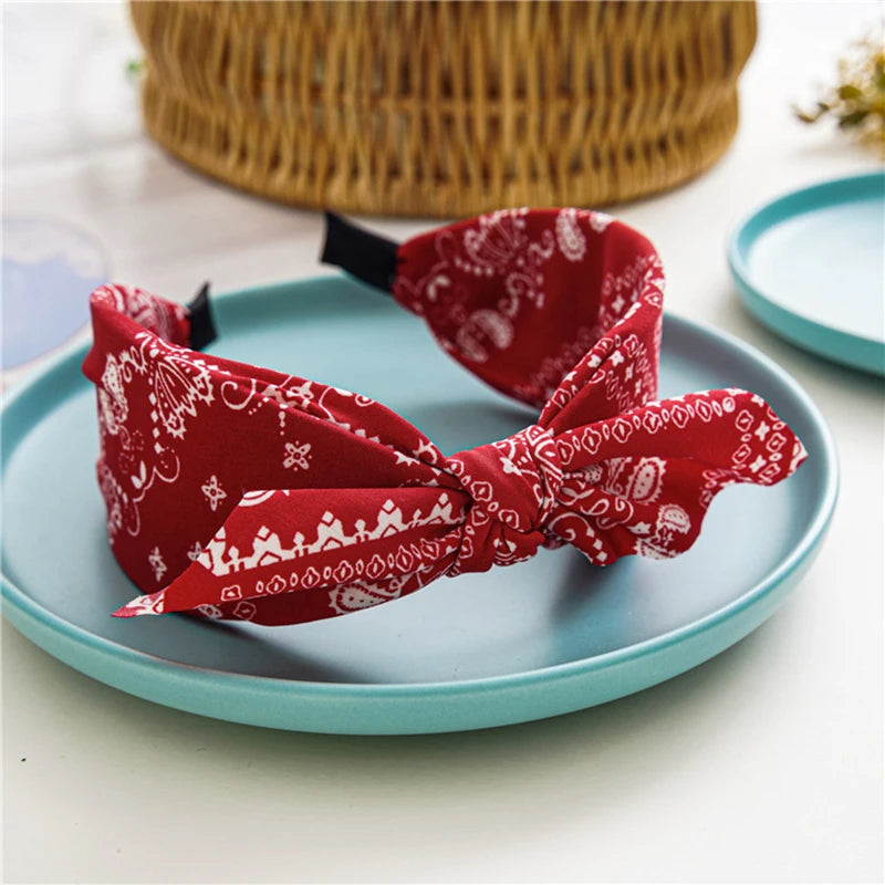 Bow Wide Brimmed Head Hoop For Women Boho Women Soft Solid Print Headbands Cross Knot Elastic Hair Hoop Vintage Headwear New