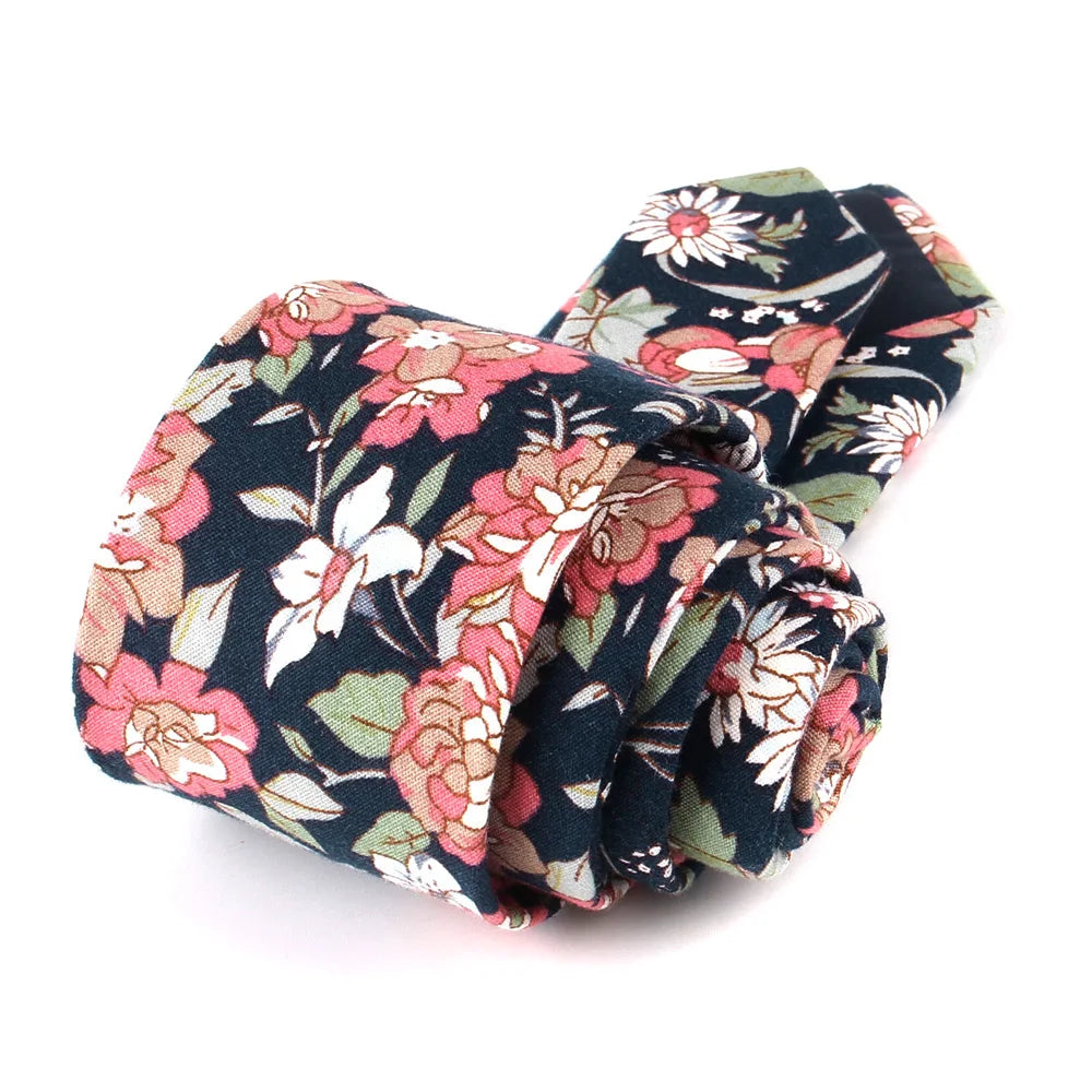 Cravates fines à imprimé floral pour hommes et femmes, en coton, pour garçons et filles, pour costumes, pour fête de mariage, cadeaux pour hommes