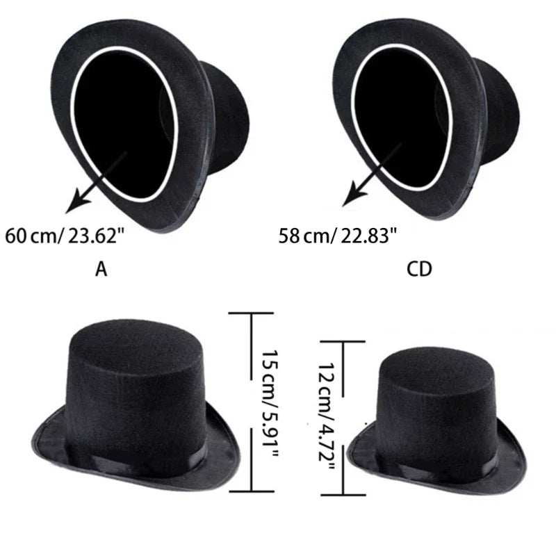 Chapeau haut-de-forme en feutre pour déguisement de magicien, accessoires de cosplay, d'Halloween, fournitures de fête, steampunk, cirque, maître de piste, rôle pour jeu, hommes et femmes