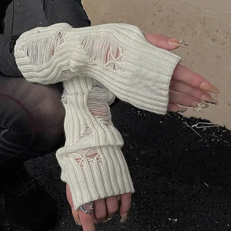 Gants unisexes en lambeaux, style punk gothique, mitaines en tricot, mitaines souples, extensibles et cassées, pour femmes et hommes