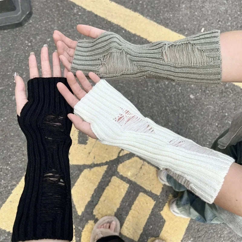 Gants unisexes en lambeaux, style punk gothique, mitaines en tricot, mitaines souples, extensibles et cassées, pour femmes et hommes