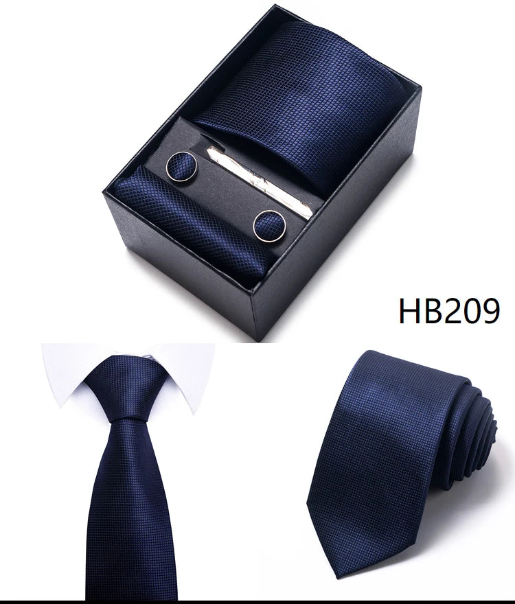 65 Colors Fashion Tie Handkerchief Set Tie Clip Necktie Box Man's Shirt Dark Red Accessories Men Wedding Holiday Gift