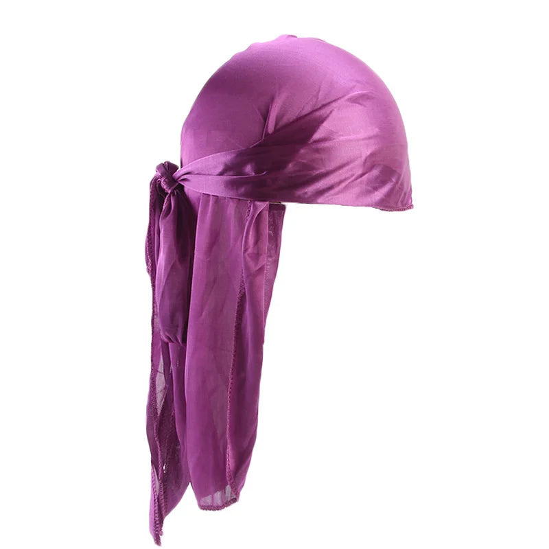 Unisex Silky Long Tail Durag Pirate Hat Turban Fashion Headwraps Cap Bandana Women Men Headwear Caps Hijab Hair Accessories 