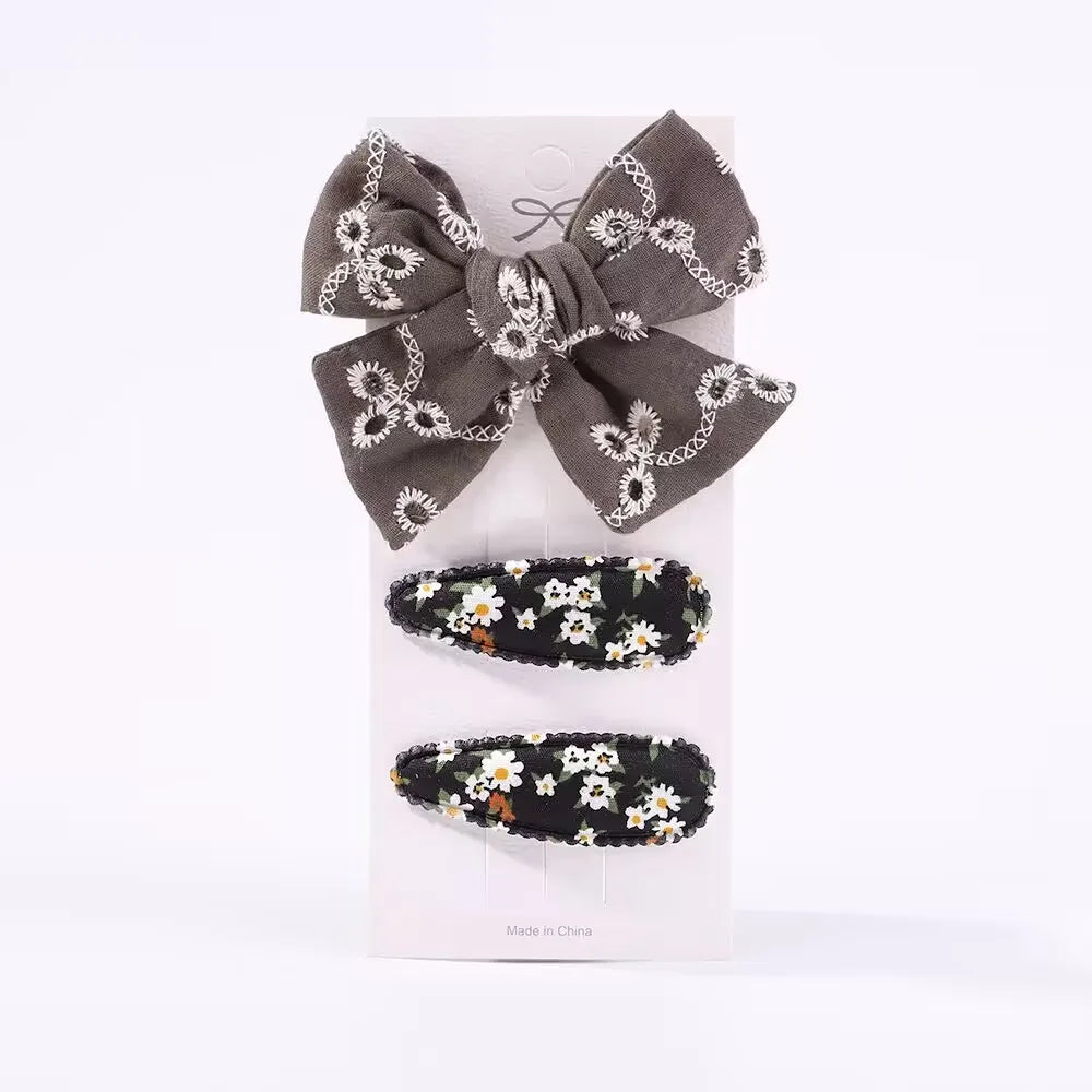 10Pcs/set 2.2'' Printed Embroidery Waterdrop Shape Hair Clips For Cute Girls BB Hairpin Barrettes Headwear Kids Hair Accessories