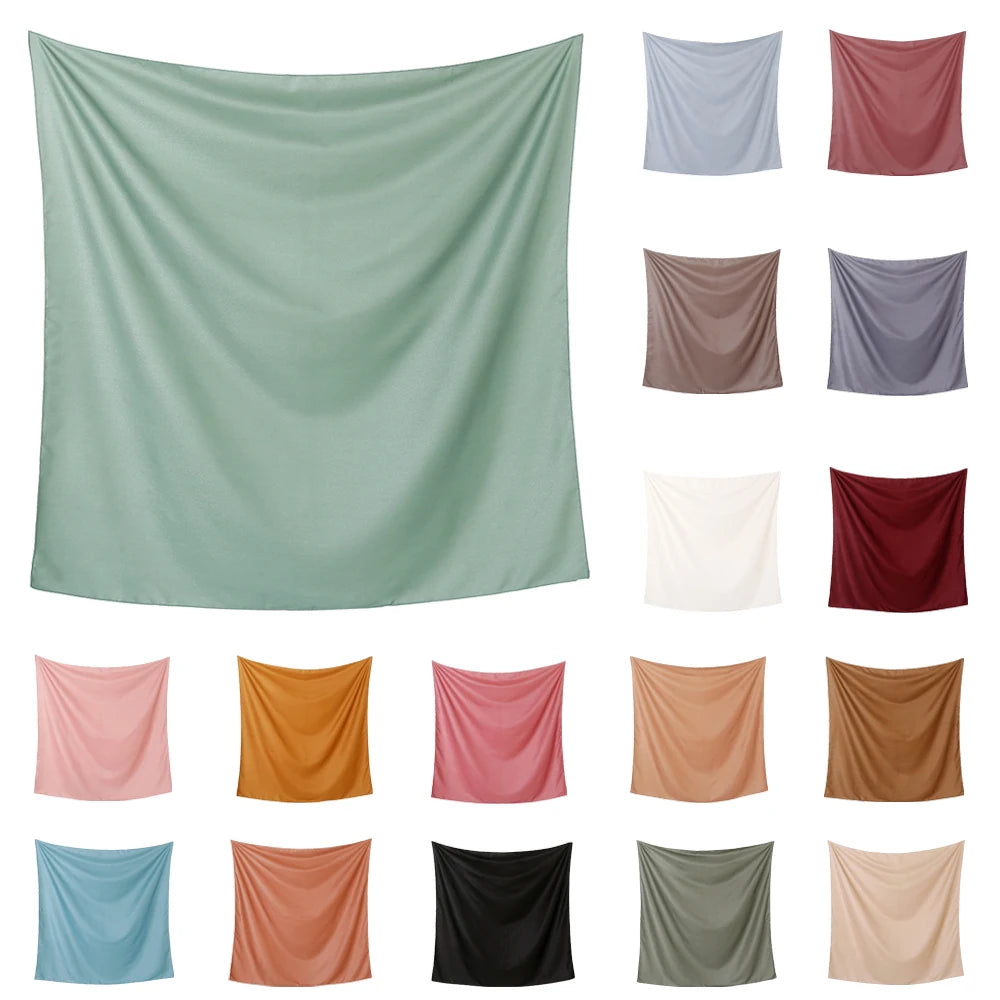 Foulard carré tendance pour femme musulmane, hijab, turban, châle, couleur unie, bandana islamique, 110 x 110 cm