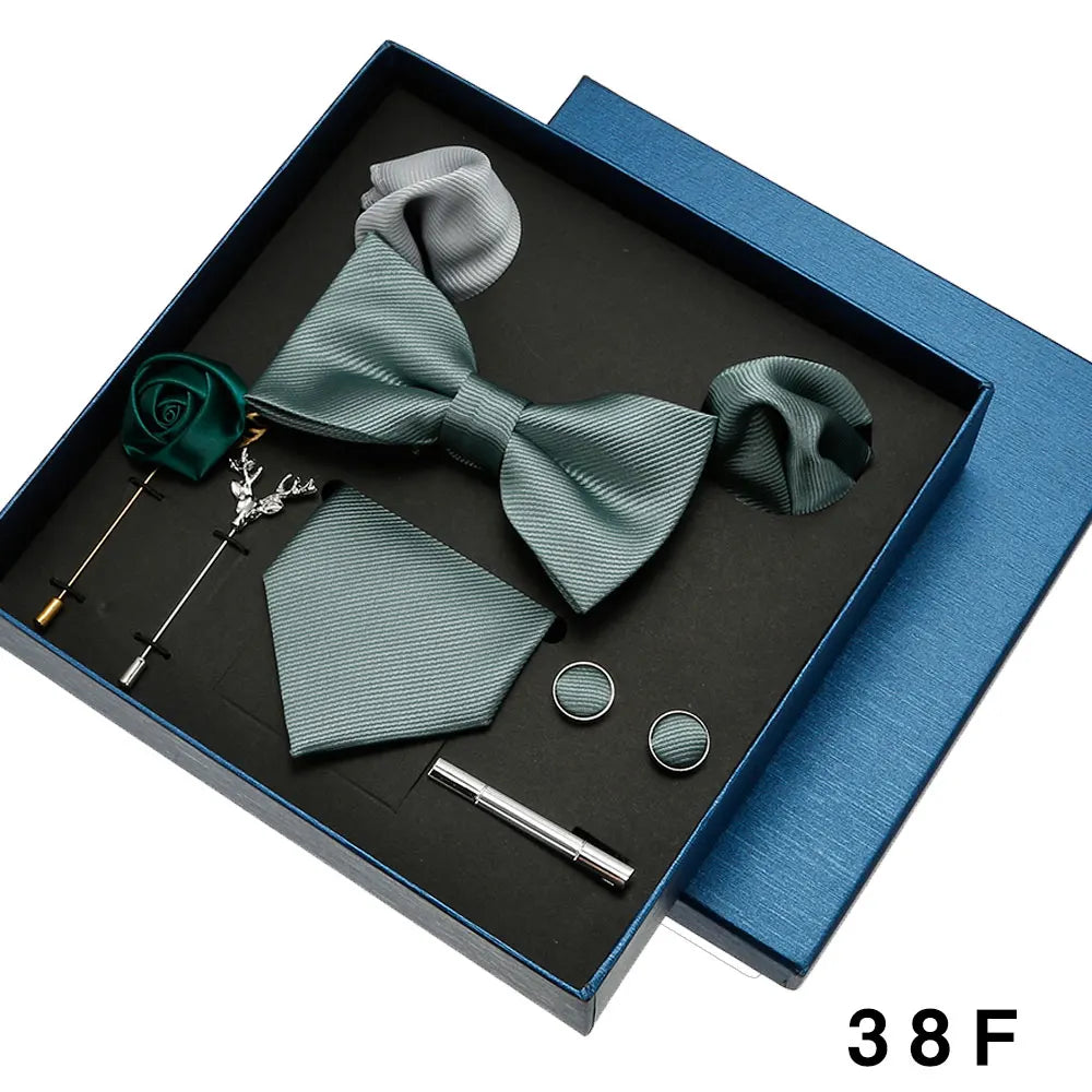 Coffret cadeau pour homme et femme, pochette, cravate, boutons de manchette, broche, couleur unie, pour mariage, affaires, vente en gros