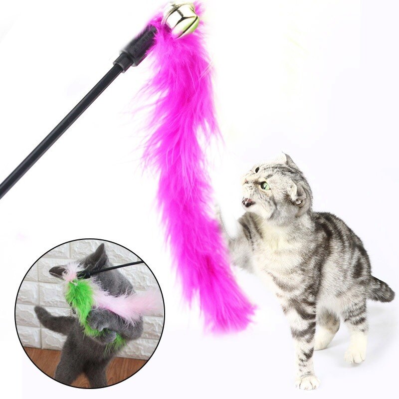 1pc Cat Toy Stick Feather Wand With Bell Mouse Cage Toys Plastic Artificial Colorful Cat Teaser Toy Pet Supplies Random Color
