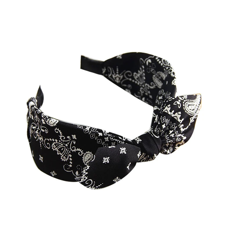 Bow Wide Brimmed Head Hoop For Women Boho Women Soft Solid Print Headbands Cross Knot Elastic Hair Hoop Vintage Headwear New