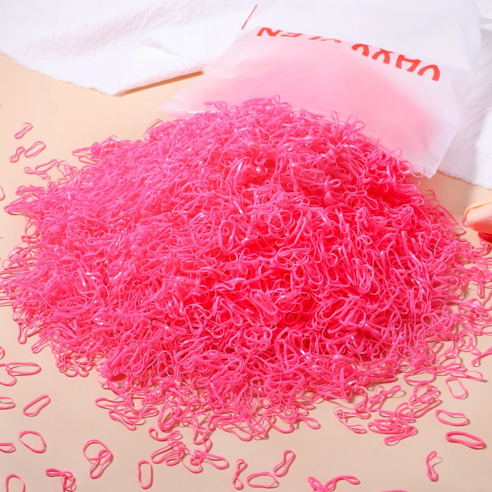 Lot de 1 000 élastiques à cheveux jetables colorés pour filles, accessoires pour cheveux, élastiques pour queue de cheval