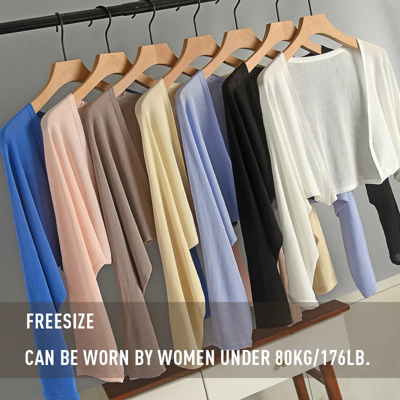 Sonnenschutz-Überzüge aus Eisseide für Damen, langärmelig, gestrickt, dünn, für den Sommer, entspannt, Strickjacke, Cape, Oberbekleidung, Hemd, lose Größe