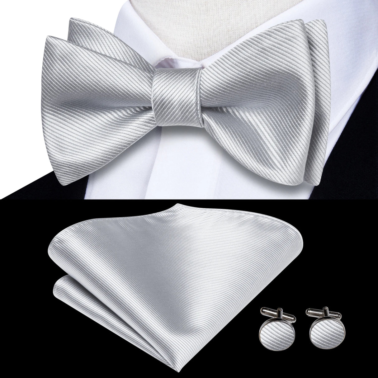 Hi-Tie Ensemble nœud papillon en soie pour homme, mouchoir et boutons de manchette, bleu, rouge, or, noir, blanc, jacquard, nœud papillon, mariage, affaires