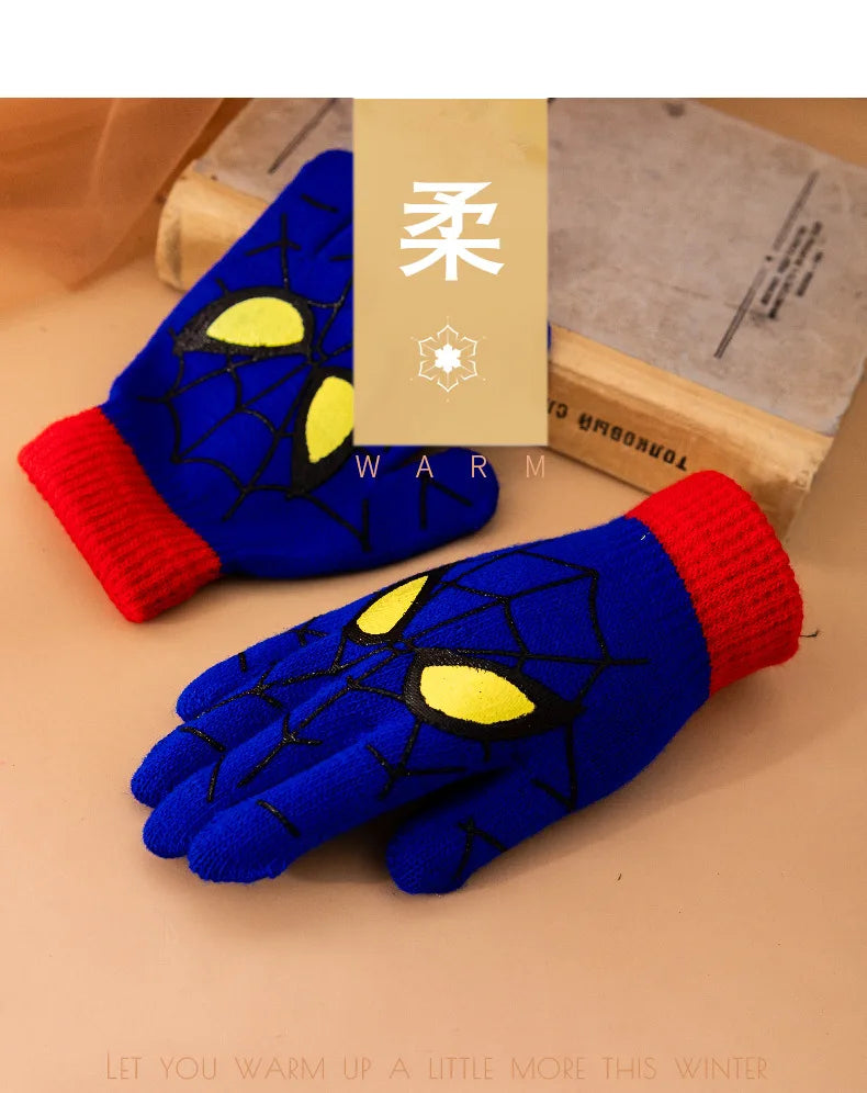 Gants d'hiver chauds pour enfants Spiderman Disney, gants tricotés de dessin animé Marvel, décoration mignonne, cadeaux de Noël pour enfants de 5 à 10 ans