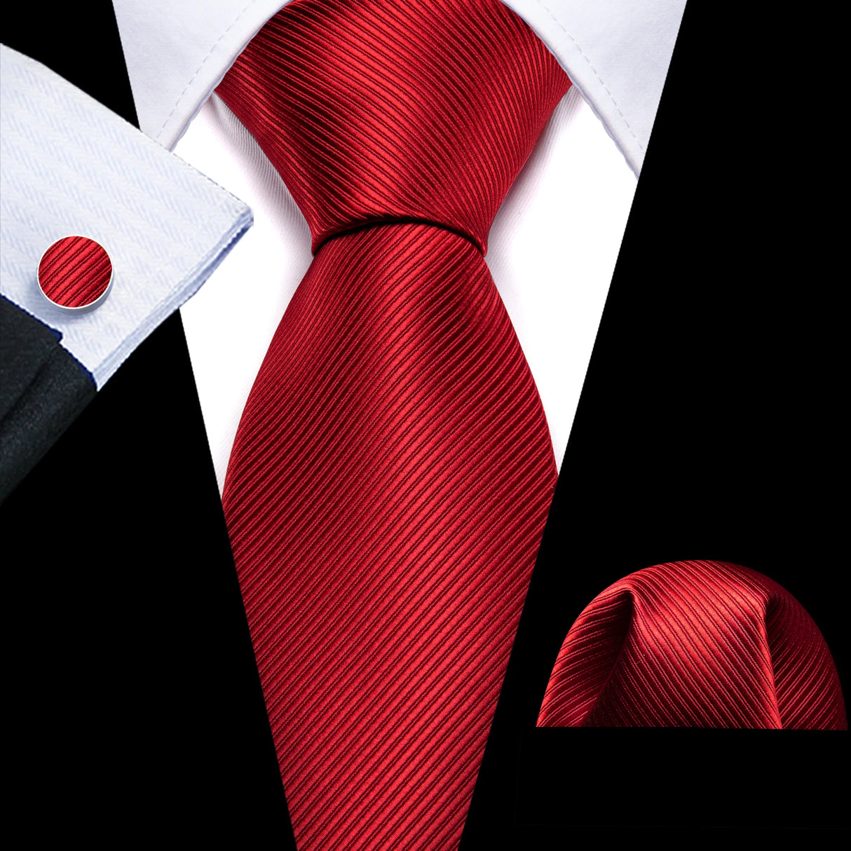 Cravate de mariage en soie rouge, tissée en jacquard, rayée, pour homme, ensemble cravate, mouchoir, boutons de manchette, Barry.Wang, créateur de mode FA-5028