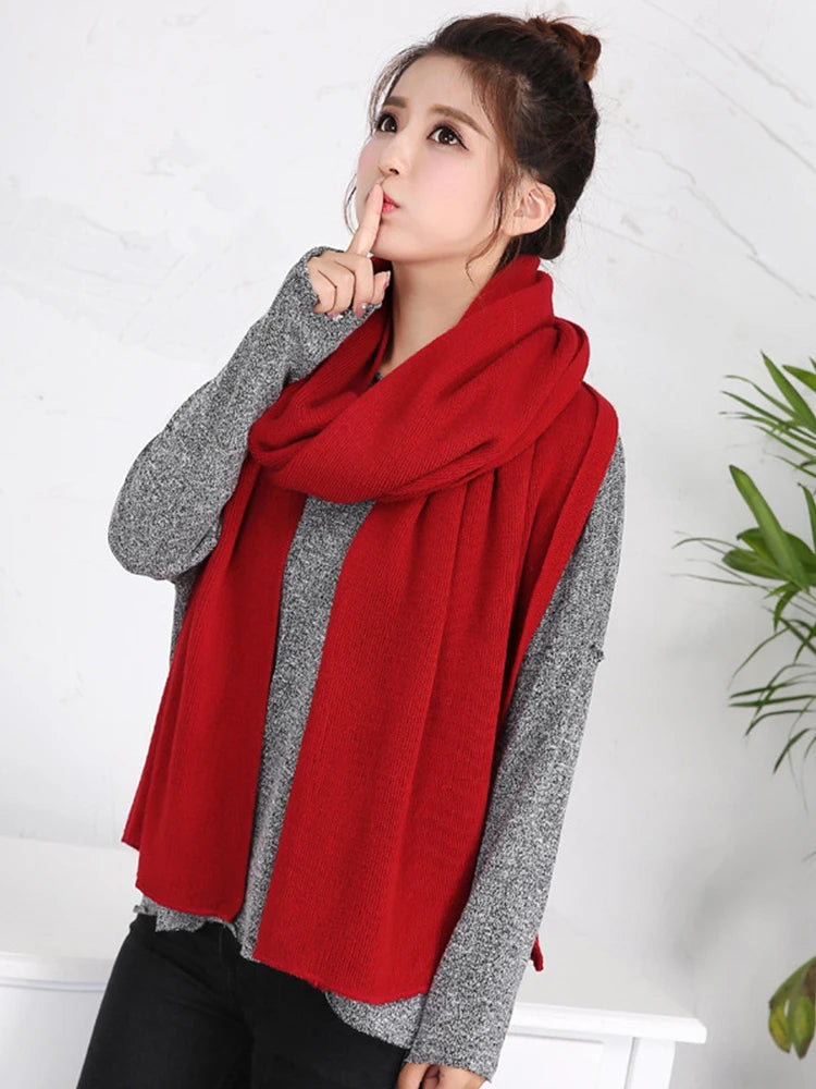Gestrickte 2023 Herbst Winter Frauen Männer Einfarbig Schal Imitation Kaschmir Bandana Warme Weibliche Hijab Schals Bufanda Wrap Schal