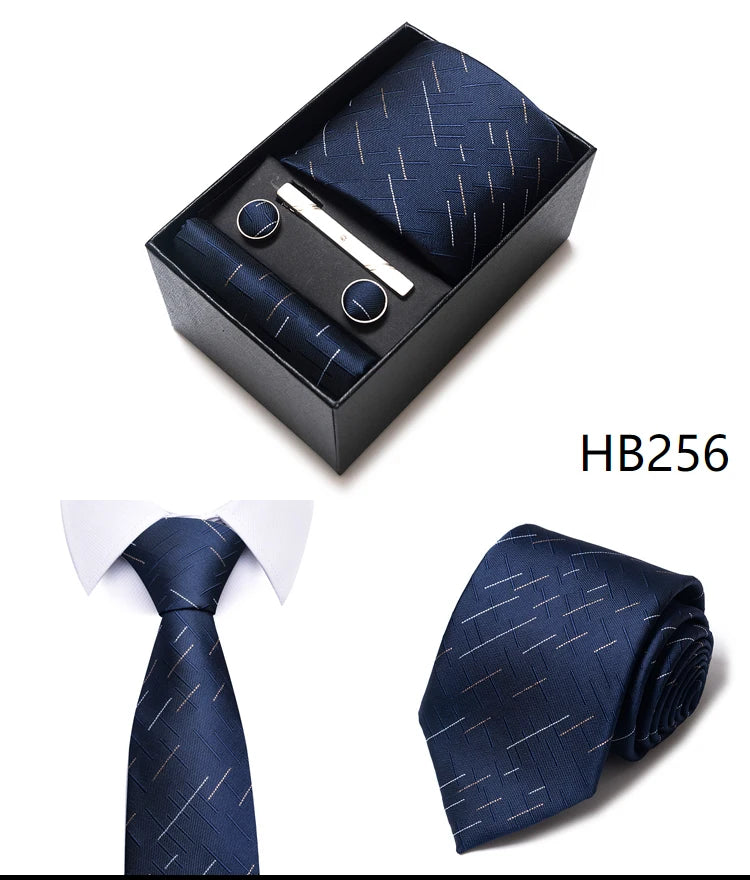 Cravate pour homme, tout nouveau style, cadeau de mariage, ensemble de pochettes, boîte à cravates, accessoires de costume noirs pour hommes