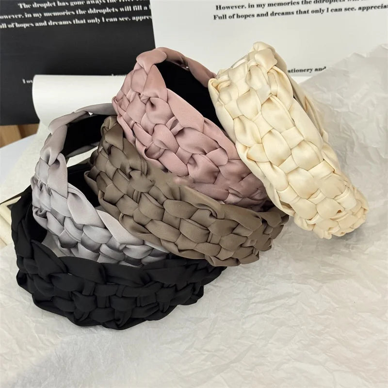 4.5-5CM Stunning Wide Women Headpiece Satin Cloth Braided Headbands for Woman Ladies Daily Shopping Party Head Hoop Accessories