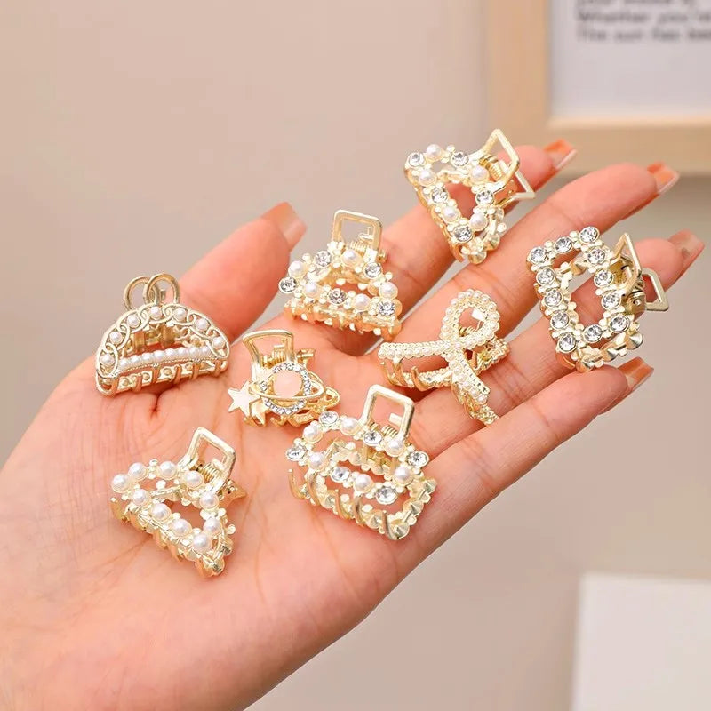 Lot de 6, 8 ou 10 petites pinces à cheveux géométriques en métal avec perles et strass pour femmes et filles