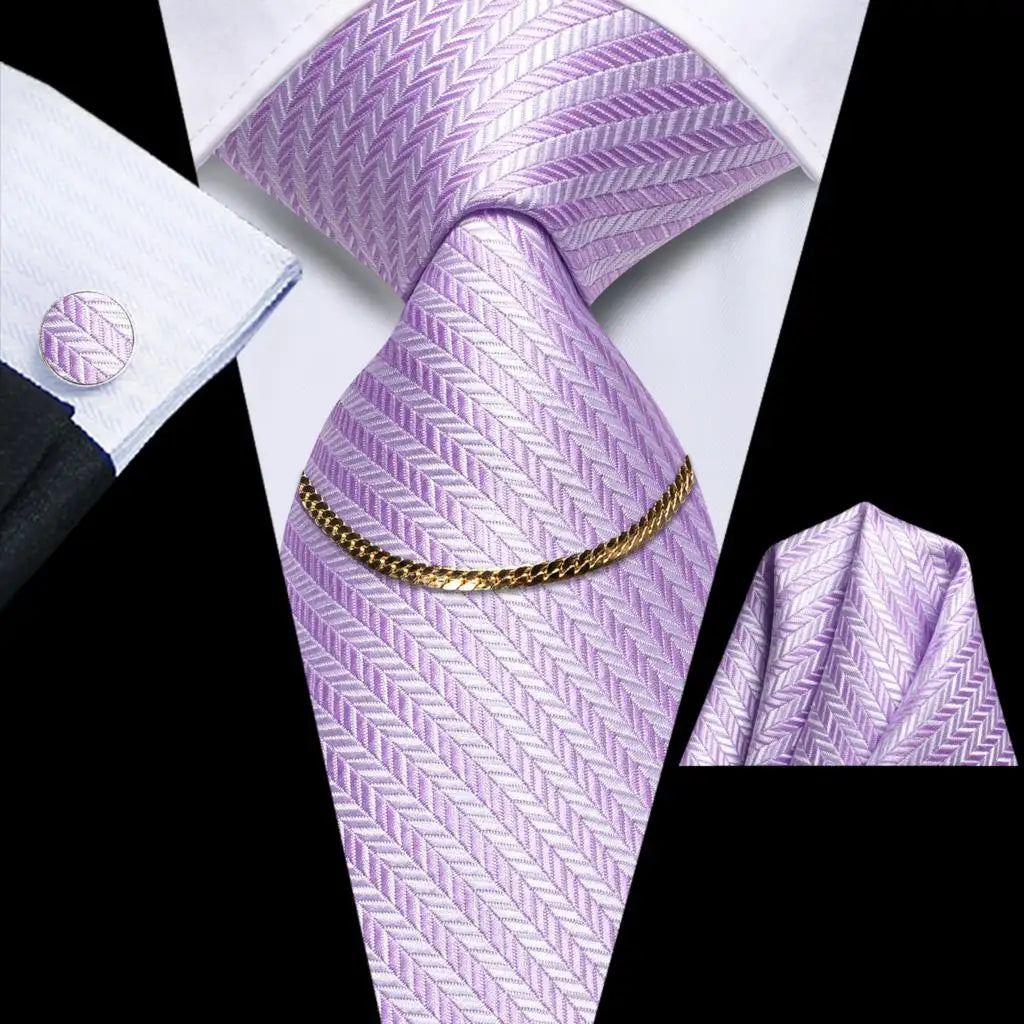 Hi-Tie Business Black Luxury Plaid Mens Tie Silk Neckties Fashion Tie Chain Hanky Cufflinks Set Design Gift For Men Wedding