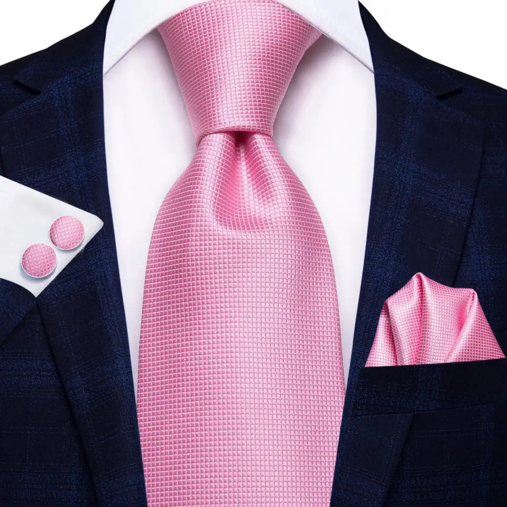 Hi-Tie Cravate de mariage en soie pour homme, motif cachemire, couleur unie, rose, corail, design tendance, qualité, mouchoir, bouton de manchette, fête d'affaires