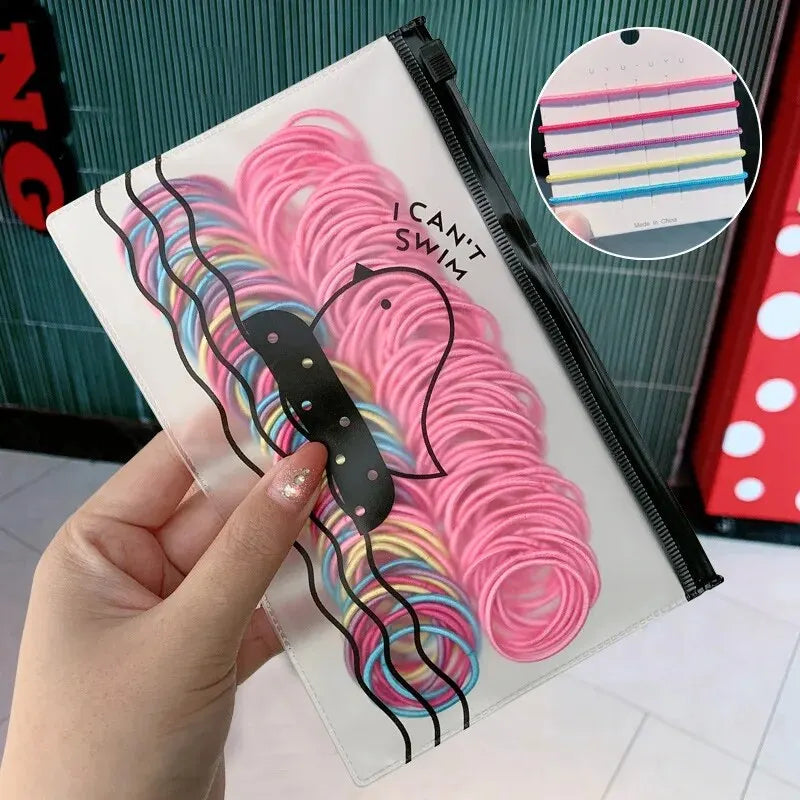 Lot de 100 élastiques à cheveux colorés pour filles, 2,5 cm, pour queue de cheval