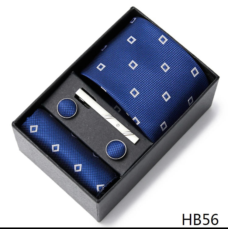 Gravatas For Men Luxury Tie Hanky Pocket Squares Cufflink Set Necktie Box Male Brown April Fool's Day