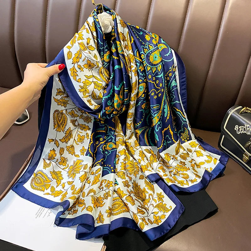 180*90cm Luxury Brand Women Summer Silk Scarves Shawl Lady Wrap Soft Female Europe Designer Beach Bandanna foulard muffler pareo