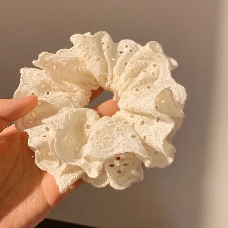 Lace Scrunchies for Women Elastic Hair Bands Ponytail Holders Tie Solid Color Hair Hoop Scrunchy Rubber Bands Women Hair Ring