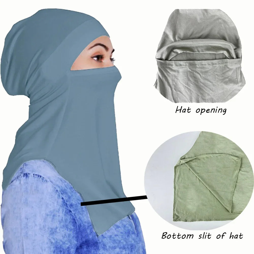 Abaya For Muslim Modal Cotton Face Mask Solid Colour Comfort Women's Pullover Hat Split Cover Hood Turban Scarf Shawl Abaya