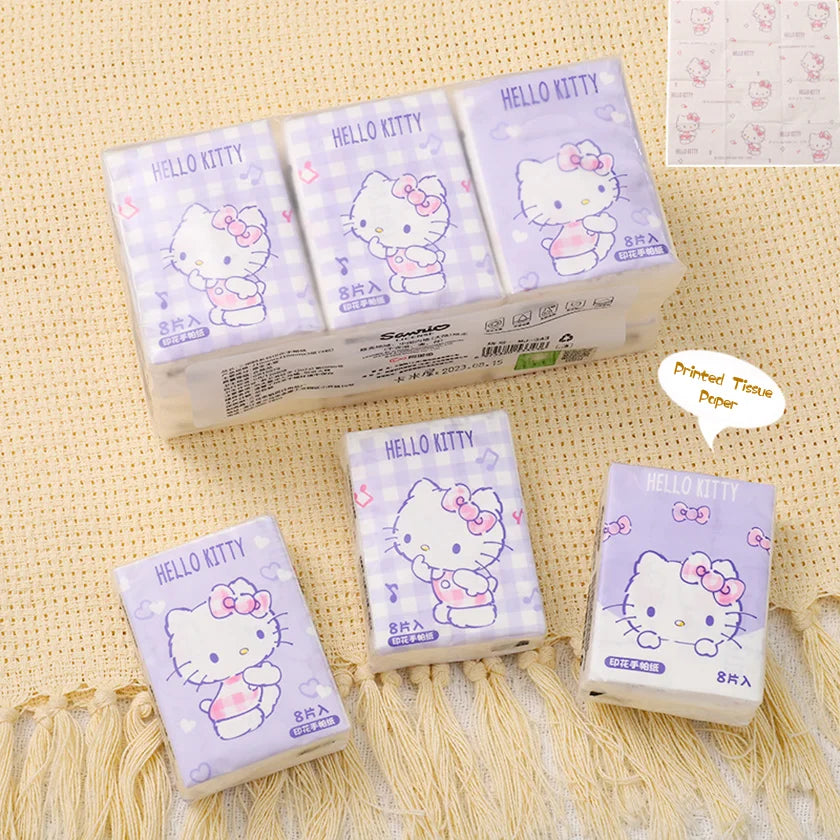 9pcs Hello Kitty Sanrio Tissue Pochacco Kawaii Cartoon Printed Handkerchief Cute Girl Portable Toilet Paper Girly Gift