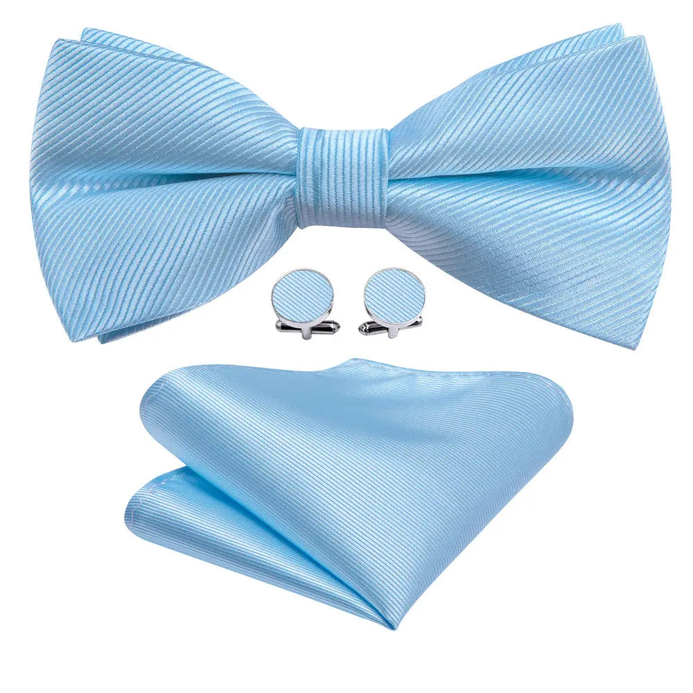 Barry.Wang Nœud papillon en soie bleu marine royal bleu ciel pour homme, ensemble de boutons de manchette, mouchoir, motif cachemire jacquard, motif floral, pour mariage et affaires