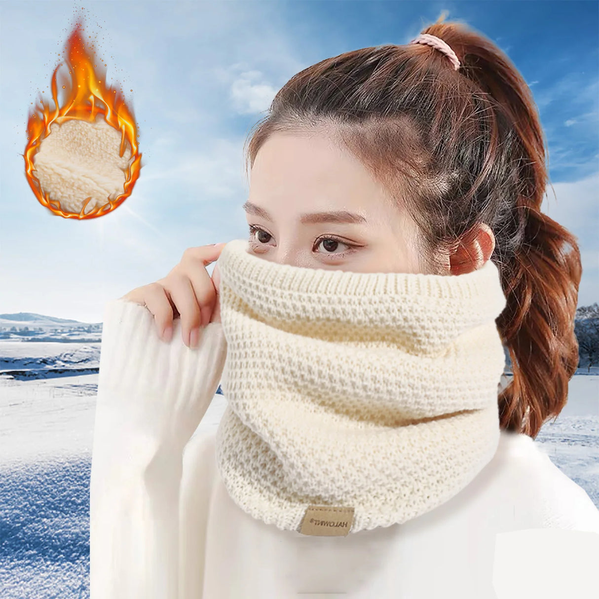 Bufanda de punto cálida de invierno, bufandas tipo snood, de lana gruesa y lisa, calentador de cuello unisex para hombre y mujer