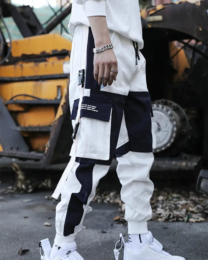 Streetwear Spring Casual Men Pants Cotton Slim Fit Ribbons Men's Joggers Harajuku Elastic Waist Ankle Length Trousers For Man