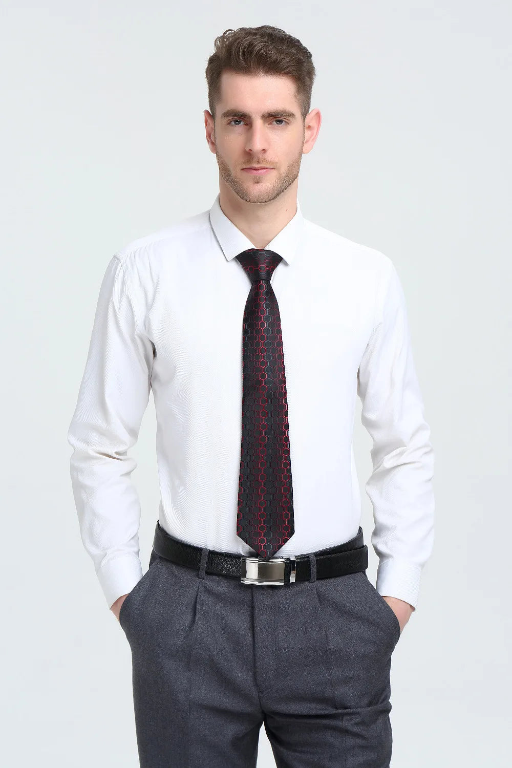 Cravate de mariage en soie rouge, tissée en jacquard, rayée, pour homme, ensemble cravate, mouchoir, boutons de manchette, Barry.Wang, créateur de mode FA-5028