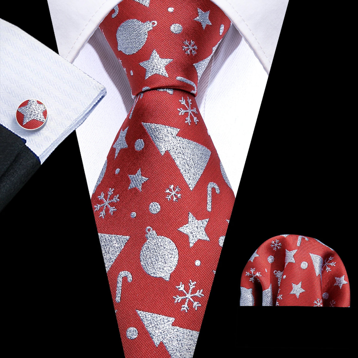 Cravate de mariage en soie rouge, tissée en jacquard, rayée, pour homme, ensemble cravate, mouchoir, boutons de manchette, Barry.Wang, créateur de mode FA-5028