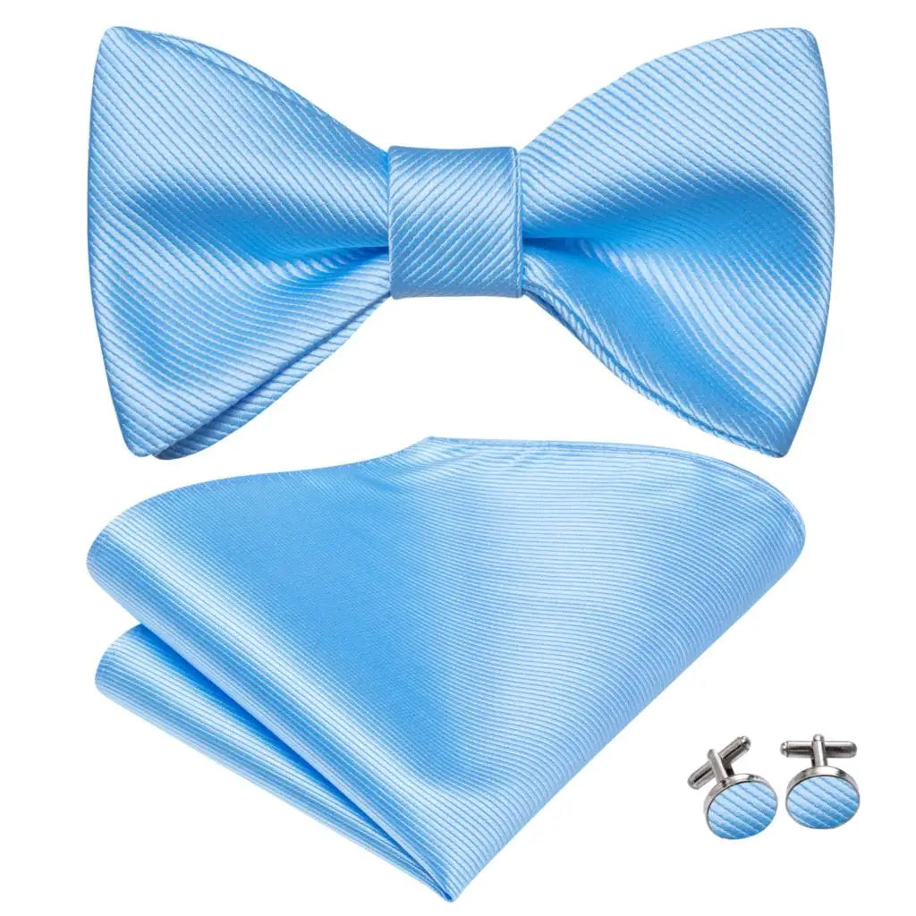 Hi-Tie Ensemble nœud papillon en soie pour homme, mouchoir et boutons de manchette, bleu, rouge, or, noir, blanc, jacquard, nœud papillon, mariage, affaires