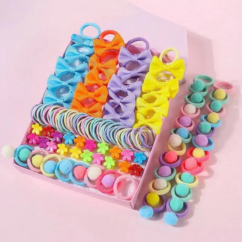 Ensemble de 120 accessoires pour cheveux pour filles, élastiques à cheveux colorés avec nœud papillon, pour queue de cheval