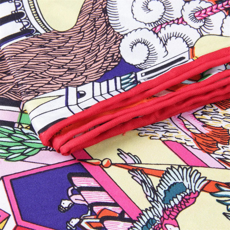 Foulard carré en soie sergée roulée à la main POBING pour femme, motif animaux, foulard carré, bandana, hijab, 90 cm